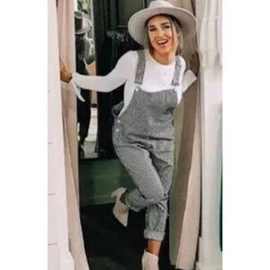 Kittenish Black and White Stripe Overall Jumpsuit